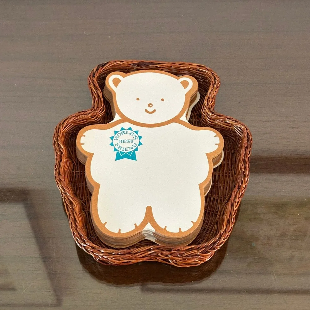 Bear Shaped Note Cards World's Best Friend Stationery Set with Wicker Basket